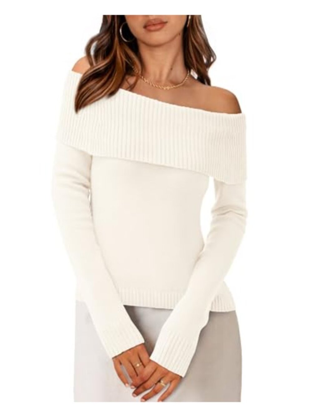 Off Shoulder Knit Sweater Long Sleeve Pullover Fall Y2K Dressy Casual